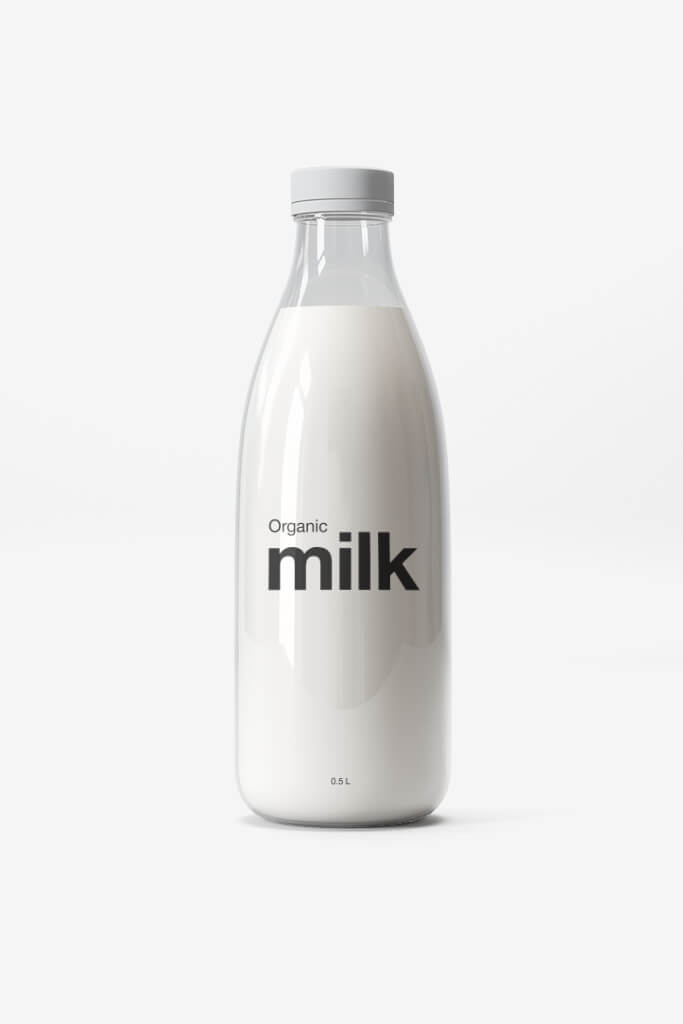 A bottle of milk with the word " organic " on it.