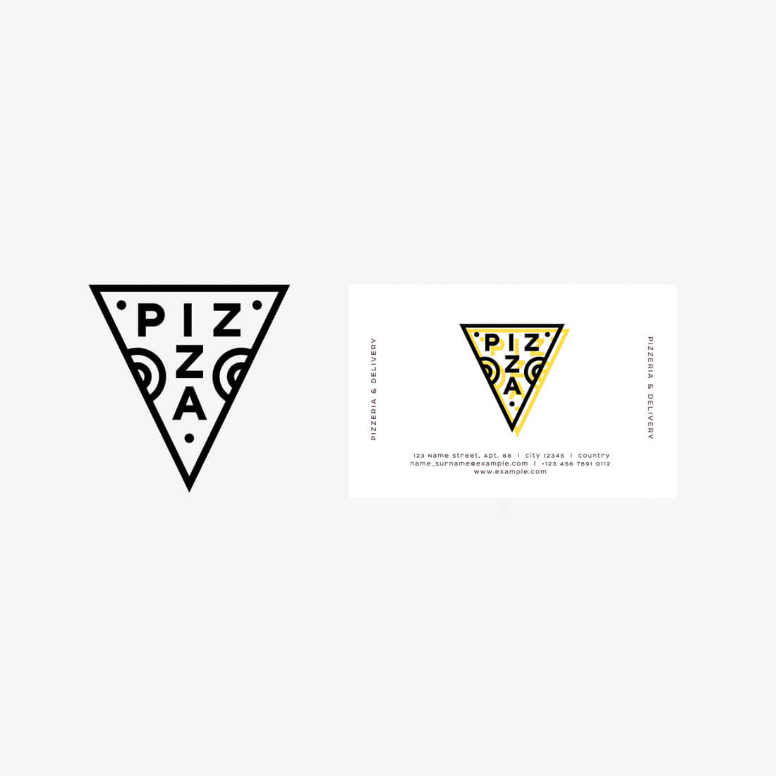 A black and white logo of a pizza slice.